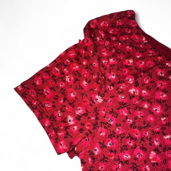 Vintage red floral and beaded mesh baby tee - Picture 3 of 8